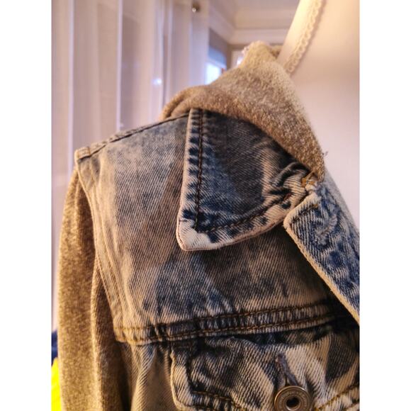 Y2K LEI Stone Acid washed denim jacket Hooded XXL button distress Thrashed Rock - Picture 11 of 11